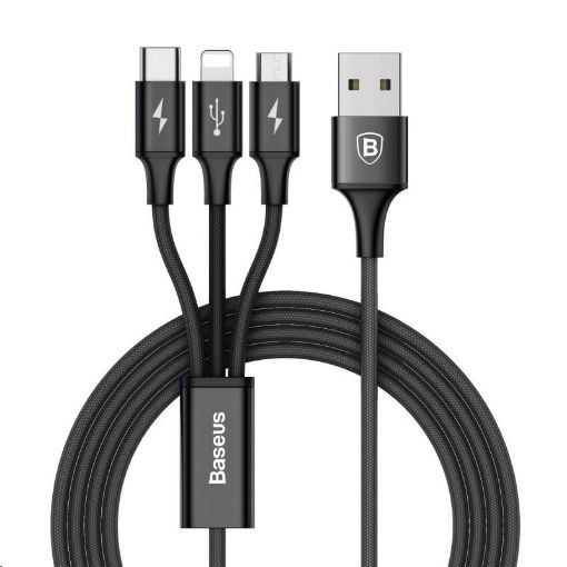 Obrázek Baseus Rapid Series nabíjecí / datový kabel 3v1 USB (Micro USB + Lightning + USB-C) 3A 1,2m, černá