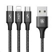 Obrázek Baseus Rapid Series nabíjecí / datový kabel 3v1 USB (Micro USB + Lightning + USB-C) 3A 1,2m, černá