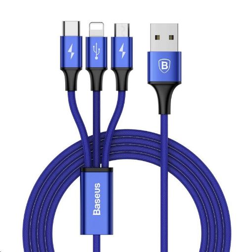 Obrázek Baseus Rapid Series nabíjecí / datový kabel 3v1 USB (Micro USB + Lightning + USB-C) 3A 1,2m, modrá