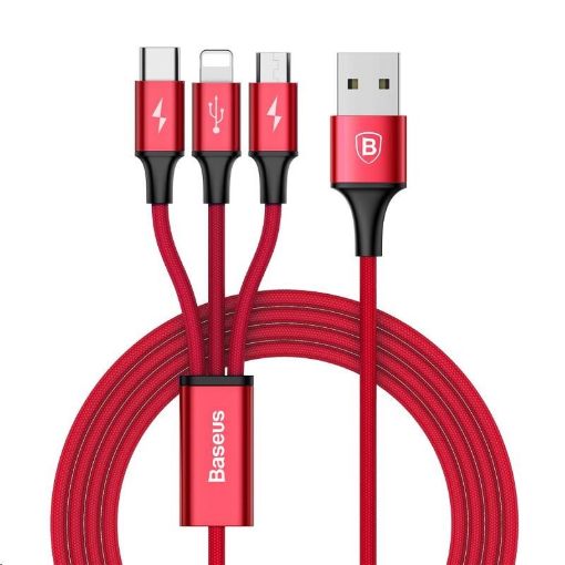 Obrázek Baseus Rapid Series nabíjecí / datový kabel 3v1 USB (Micro USB + Lightning + USB-C) 3A 1,2m, červená