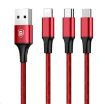 Obrázek Baseus Rapid Series nabíjecí / datový kabel 3v1 USB (Micro USB + Lightning + USB-C) 3A 1,2m, červená