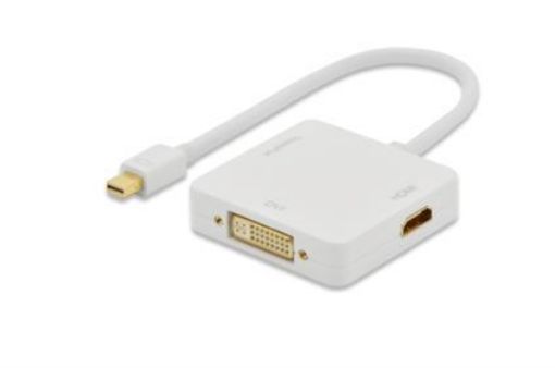 Obrázek Ednet DisplayPort splitter cable, miniDP - DP+HDMI+DVI, M / F, 0.2m, DP 1.1a compatible, UL, CE, wh, gold