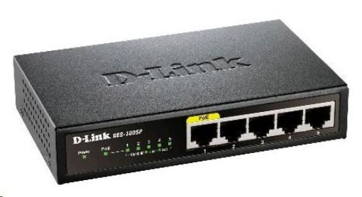 Obrázek D-Link DES-1005P B1 5-Port 10/100 PoE Desktop Switch, 4x PoE+, 60W pro PoE