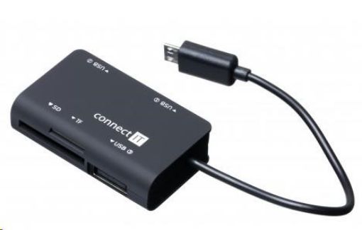 Obrázek CONNECT IT Čtečka paměťových karet + USB hub pro Samsung, micro USB, černá