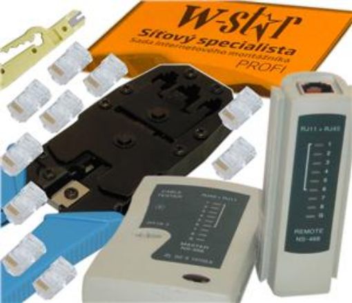 Obrázek UTP tester+kleště UNI+stripovač narážeč+10xRJ45