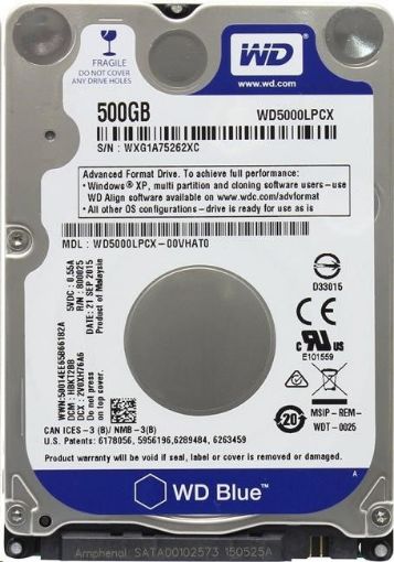 Obrázek WD BLUE WD5000LPCX 500GB SATA/600 8MB cache, 2.5" AF, 7mm