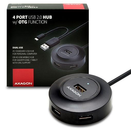 Obrázek AXAGON HUE-X6GB, 4x USB2.0 hub, 80cm kabel + micro USB OTG, černý