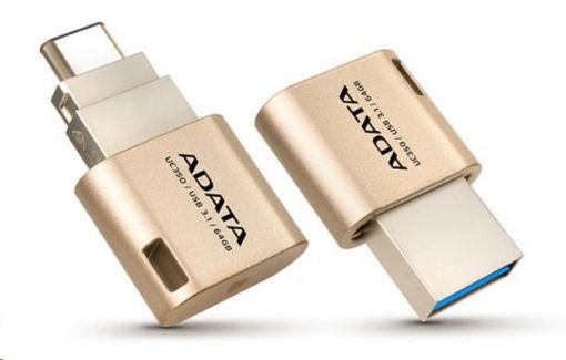 Obrázek ADATA Flash Disk 64GB UC350, USB 3.0, Type-A & Type-C USB 3.1 (Gen 1),OTG, zlatá