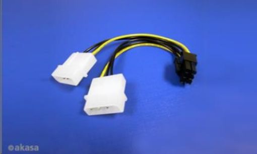 Obrázek AKASA kabel  redukce napájení z 2x MOLEX ATX na 6pin PCIe, 10cm