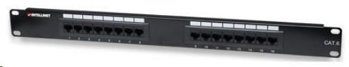 Obrázek Intellinet Patch Panel, 19", Cat6, 16-Port, UTP, 1U, Black