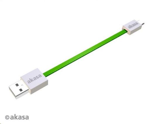 Obrázek AKASA kabel PROSLIM USB, male A na micro B male USB 2.0, 15cm, zelený