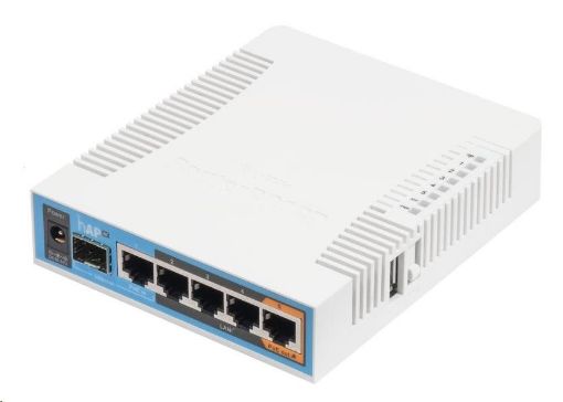 Obrázek MikroTik hAP ac, 720MHz CPU, 128MB RAM, 5x LAN, 2.4+5GHz,Wi-Fi 802.11b/g/n/ac, SFP slot, vč. L4