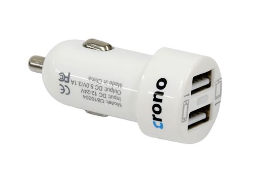 Obrázek CRONO univerzální USB auto nabíječka, 2x USB, 2400 mA, bílá