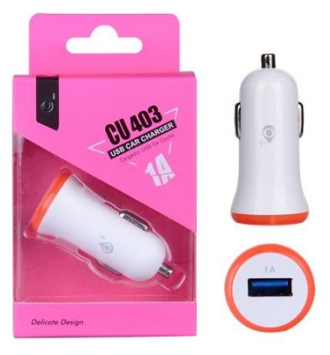 Obrázek PLUS nabíječka do auta CU403, konektor USB, 1A, bílá s růžovým okrajem