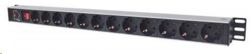 Obrázek Intellinet Vertical Rackmount 12-Way Power Strip - German Type, rozvodný panel, 12x DE zásuvka, 1.6m kabel