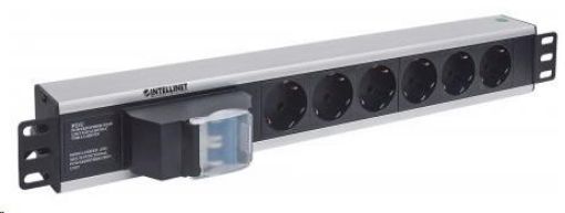 Obrázek Intellinet 19" 1.5U Rackmount 6-Way Power Strip - German Type, rozvodný panel, 6x DE zásuvka, 1.6m kabel