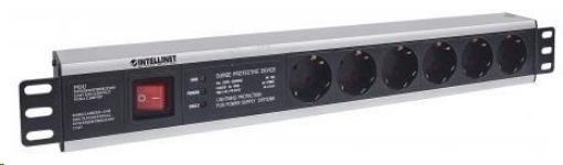 Obrázek Intellinet 19" 1.5U Rackmount 6-Way Power Strip - German Type, rozvodný panel, 6x DE zásuvka, 3m kabel,přepěťová ochrana