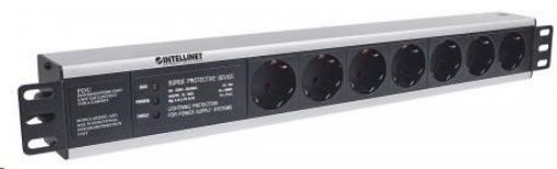 Obrázek Intellinet 19" 1.5U Rackmount 7-Way Power Strip - German Type, rozvodný panel, 7x DE zásuvka, 3m kabel,přepěťová ochrana