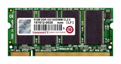 Obrázek SODIMM DDR 256MB 333MHz TRANSCEND 2Rx16, CL2.5