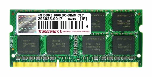 Obrázek SODIMM DDR3 4GB 1066MHz TRANSCEND 2Rx8 CL7, retail