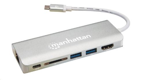 Obrázek MANHATTAN Dokovací stanice USB-C Multiport na HDMI, USB 3.0, USB-C, RJ45, Card reader