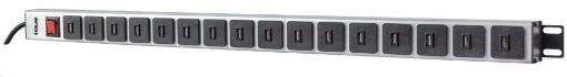 Obrázek Intellinet USB nabíječka do racku vertikální, 16x USB-A, rozvodný panel USB PDU, 2m kabel