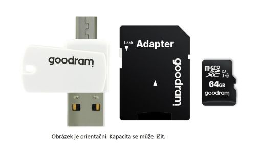 Obrázek GOODRAM microSDXC karta 64GB M1A4 All-in-one (R:100/W:10 MB/s), UHS-I Class 10, U1 + Adapter + OTG card reader/čtečka