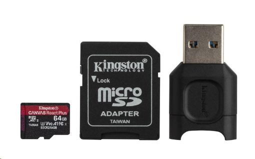 Obrázek Kingston 64GB microSDXC React Plus SDCR2 + Adapter + MLPM čtečka