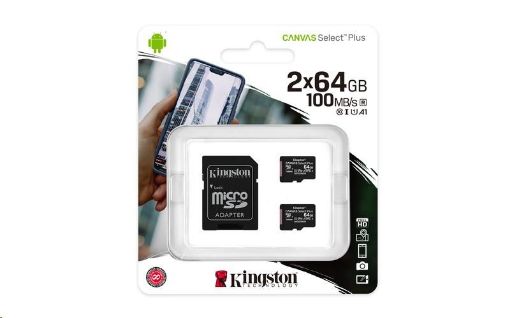 Obrázek Kingston 64GB micSDXC Canvas Select Plus 100R A1 C10 - 2 ks +  SD adaptér