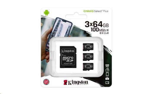 Obrázek Kingston 64GB micSDXC Canvas Select Plus 100R A1 C10 - 3 ks + SD adaptér