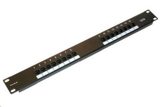 Obrázek 19" Patch panel XtendLan 16port, UTP, Cat5E, 30µm, duální svorkovnice, černý