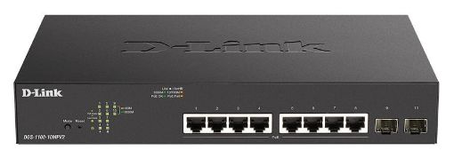 Obrázek D-Link DGS-1100-10MPV2 10-Port PoE+ Gigabit Smart Managed Switch, 8x PoE gigabit, 2x SFP, PoE budget 130W