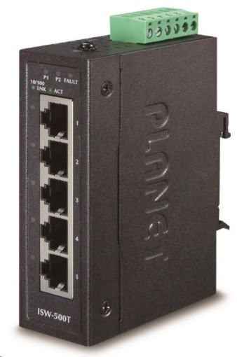 Obrázek Planet ISW-500T Switch, 5x 10/100Base-TX, ESD, DIN, IP30, -40~75°C