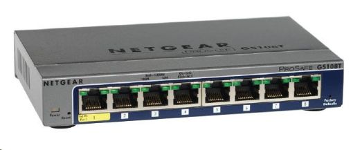 Obrázek Netgear GS108T v3 ProSafe 8-port Gigabit Smart Switch, lze jej napájet i přes port 1 (802.3af PoE-PD)