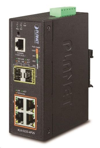 Obrázek Planet switch IGS-5225-4P2S, průmyslový 4x10/100/1000T, 2x100/1000X SFP, -40~+75°C, PoE