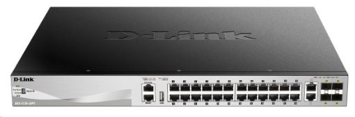 Obrázek D-Link DGS-3130-30PS/SI L3 Stackable Managed Gigabit PoE Switch, 24x PoE gigabit, 2x 10GBASE-T, 4x SFP+, 370W PoE