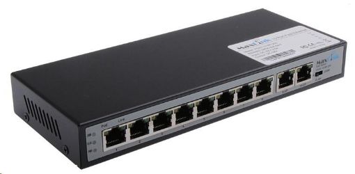 Obrázek MaxLink PoE switch PSAT-10-8P-250, 10x LAN/8x PoE 250m, 802.3af/at, 120W, 10/100Mbps