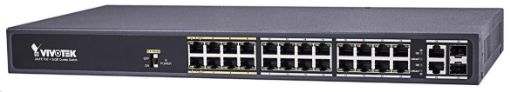 Obrázek Vivotek 24xRJ45 10/100 vč. PoE (802.3af/at,PoE budget 240W), 2xcombo SFP/GE RJ-45, 12kV přepěťová ochrana, rackmount