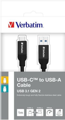 Obrázek VERBATIM 48871 kabel USB 3.1 Type-C to USB-A Stainless Steel Cable 100cm GEN2_O2 polep