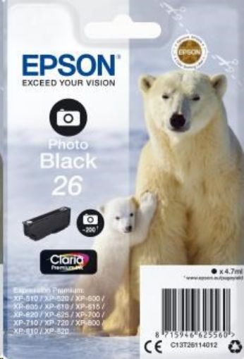 Obrázek EPSON ink čer Singlepack "Lední medvěd" Photo Black 26 Claria Premium Ink