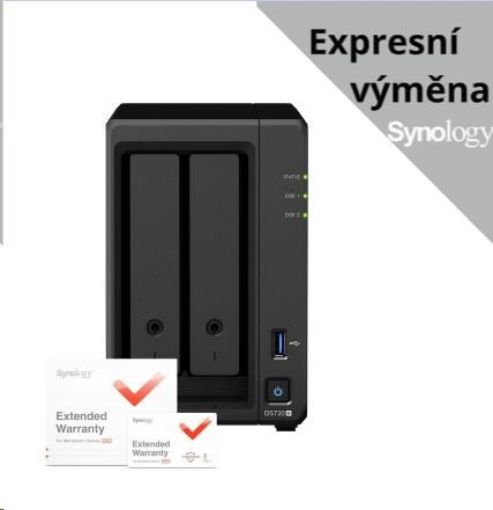 Obrázek Synology DS720+ DiskStation (4C/CeleronJ4125/2,0-2,7GHz/2GBRAM/2xSATA/2xM.2/2xUSB3.0/1xeSATA/2xGbE) + záruka 5 let