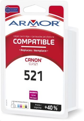 Obrázek ARMOR cartridge pro CANON iP 3600/4600 Magenta s čipem (CLI521M), 10,5ml / 665str.