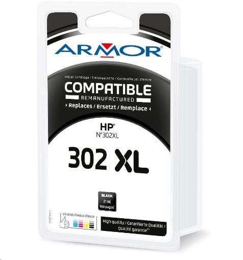 Obrázek ARMOR cartridge pro HP OJ 3830,3834,4650, DJ 2130,3630,1010, Envy 4520, černý 21 ml, 895 str., No.302XL, F6U68AE