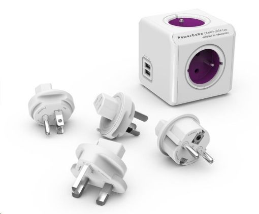 Obrázek Allocacoc PowerCube ReWirable USB + Travel Plugs, white/purple