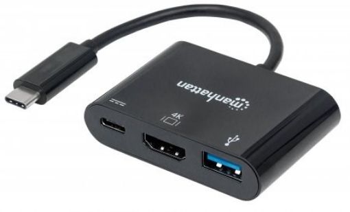 Obrázek MANHATTAN multifunkční převodník z USB 3.1 type C Male na HDMI, USB 3.0 A a USB C Females