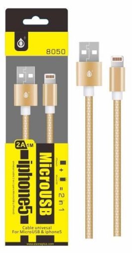 Obrázek PLUS datový a nabíjecí kabel 8050 univerzální pro konektory micro USB a Lightning, zlatá