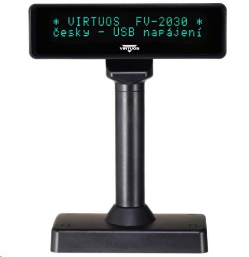 Obrázek Virtuos VFD zákaznický displej Virtuos FV-2030B 2x20 9mm, USB, černý