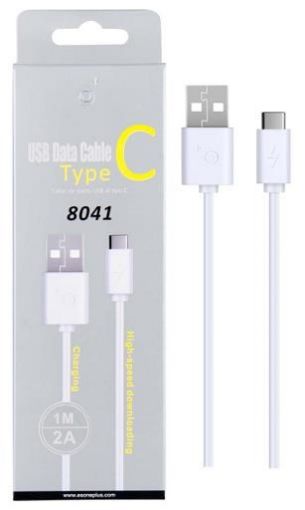 Obrázek PLUS datový a nabíjecí kabel 8041, konektor USB-C, délka 1m, 2A, USB 2.0, bílá