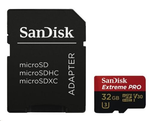 Obrázek SanDisk MIcroSDHC karta 32GB Extreme PRO (100MB/s, Class 10 UHS-I V30) + adaptér