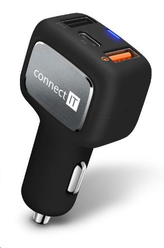 Obrázek CONNECT IT InCarz QUICK CHARGE 3.0 nabíječka do auta, 2x USB, 1x USB-C, QC 3.0, černá